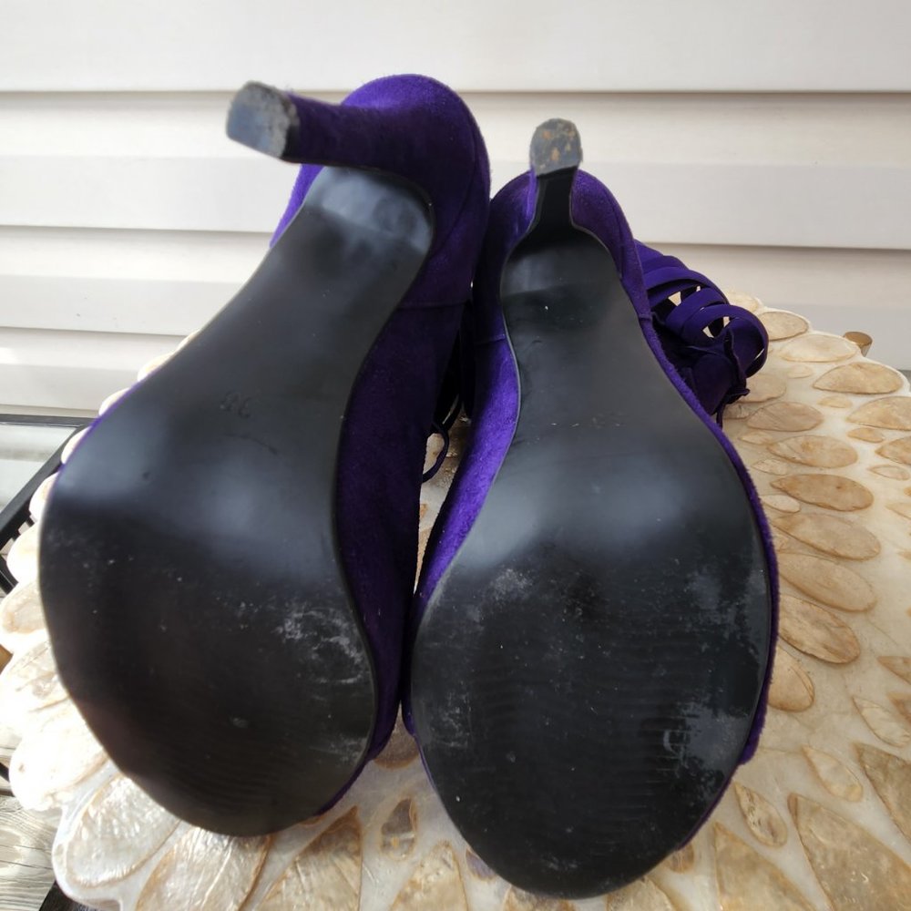Open toe high heels boots fringed purple - Picture 5 of 5